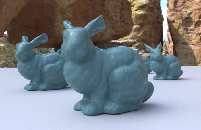 Image of some models of rabbits created using render proxies