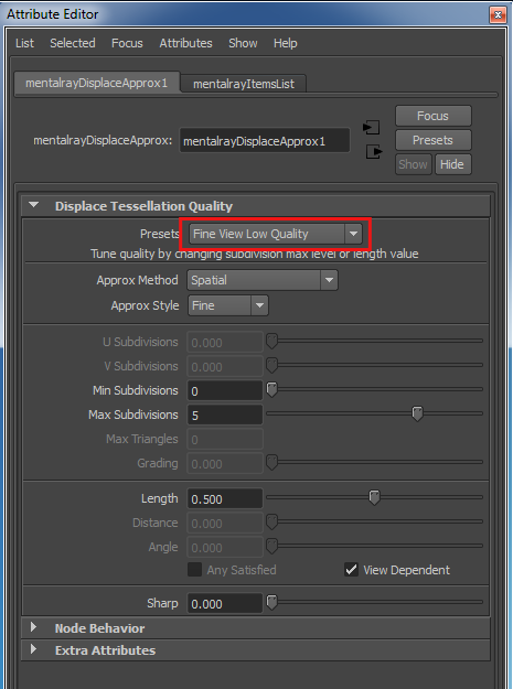 Mental ray displacement approximation node