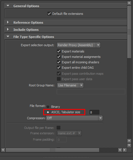 Image of the option to export the file in ASCII format