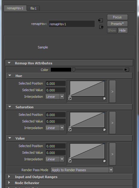image of the remap hsv node in attribute editor
