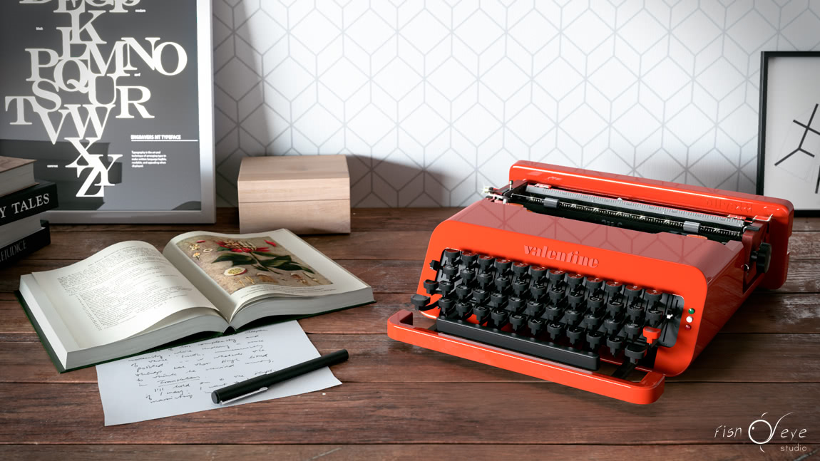 Modello 3d di una macchina da scrivere Olivetti Valentine 01