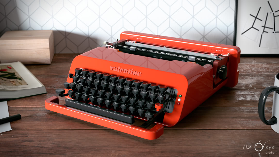 Modello 3d di una macchina da scrivere Olivetti Valentine 03