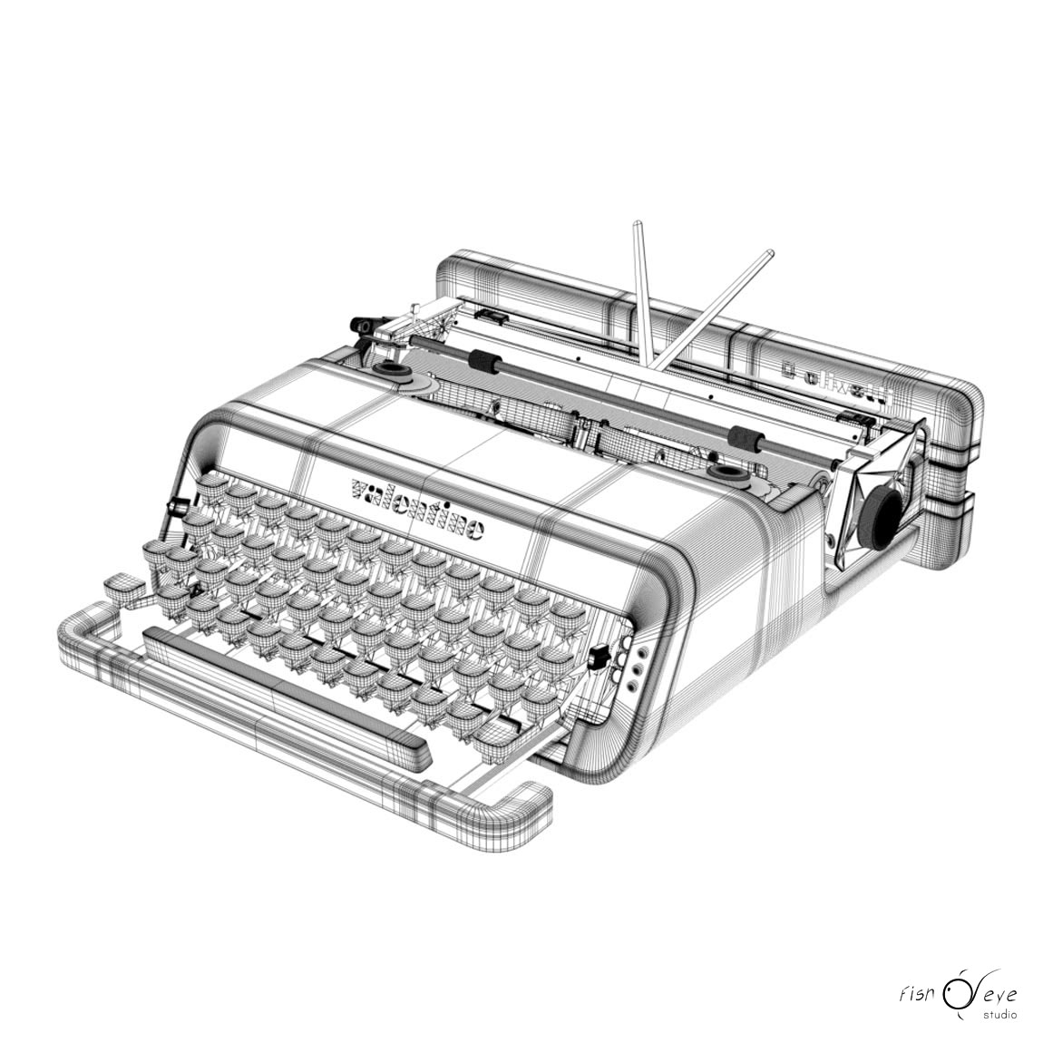 Modello 3d di una macchina da scrivere Olivetti Valentine wireframe 01