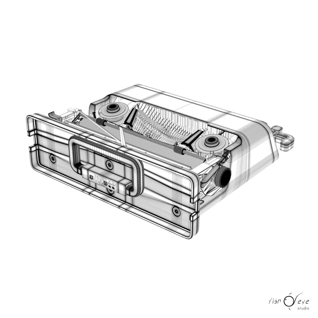 Modello 3d di una macchina da scrivere Olivetti Valentine wireframe 02